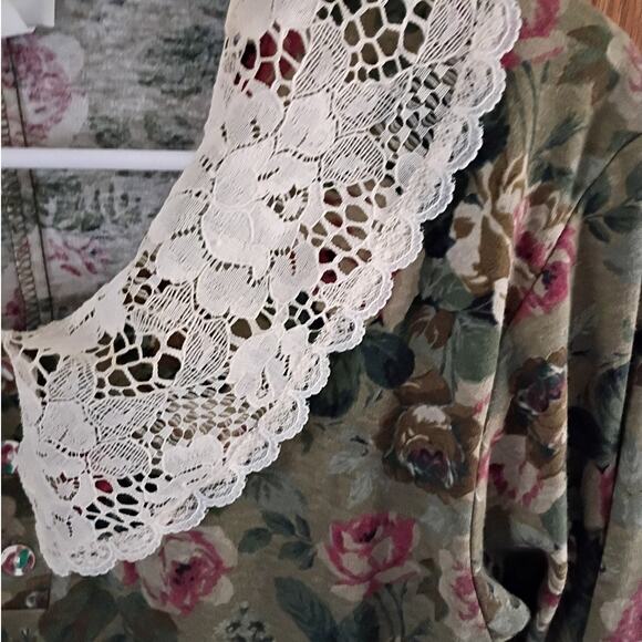 VNTG 90s FR Sport Floral Lace Collar Top Romantic Grunge Cottage Y2K Small - Picture 10 of 10